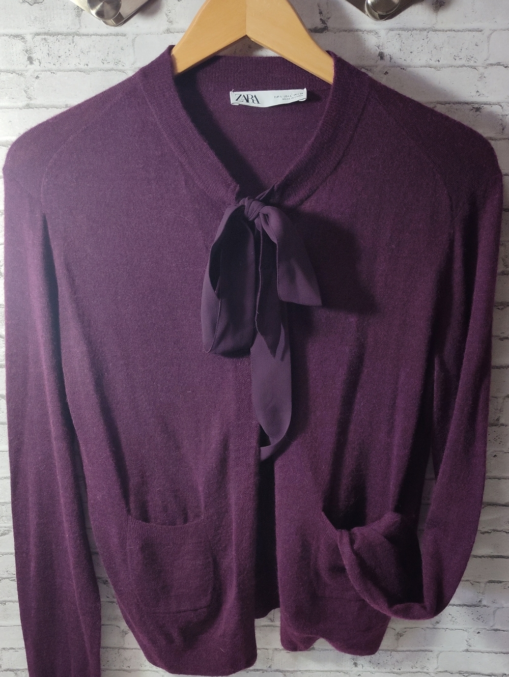 Zara Women's Plum Tie-Neck Sweater